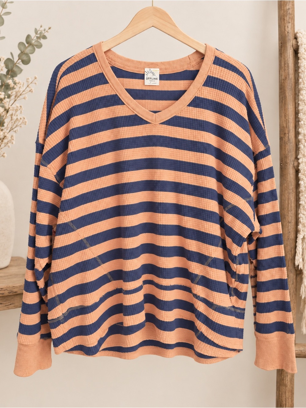 Aerie OFFLINE High-Low Waffle Knit Striped Top – Size Medium #1003